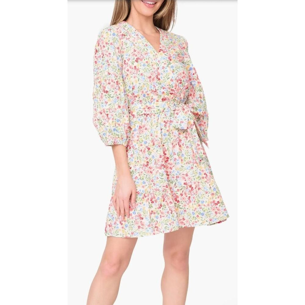 Gibsonlook Harper Floral‎ Poplin Faux Wrap Dress Size XS Wild Bouquet NWT
